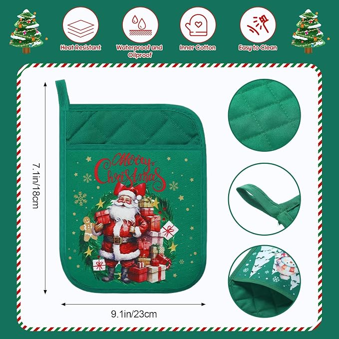 Zhehao 12 Pcs Christmas Silicone Spatulas Pot Holders Set Heat Resistant Pot Holders with Pocket Baking Gifts for Christmas Gift Party Supplies (Vibrant Christmas Style)