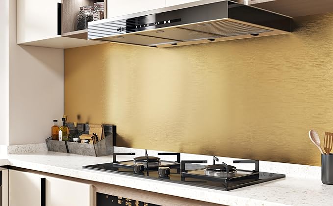 WESTICK Gold Stainless Steel Contact Paper for Countertops Self Adhesive Textured Gold Wallpaper Peel and Stick Waterproof Fridge Wrap Wallpaper Vinyl for Cabinets Appliances Dishwasher 12"x394"