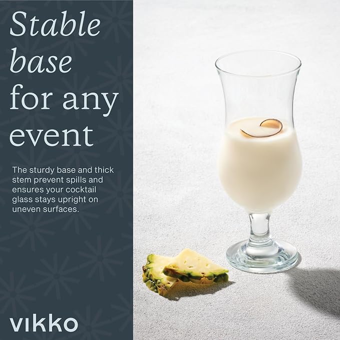 Vikko Hurricane Glasses, Set of 12 Pina Colada Glasses, 13.25 Ounce Cocktails Glasses Set, Durable Dishwasher Safe Party Glass