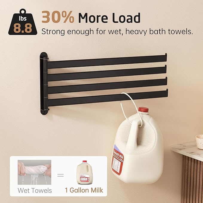 KES Swivel Towel Rack, 19.5" Extra Long Swivel Towel Racks for Bathroom 4-Arm, Swing Out Towel Rack Wall Mounted 18/8 Stainless Steel Matte Black, A2104S4L50-BK