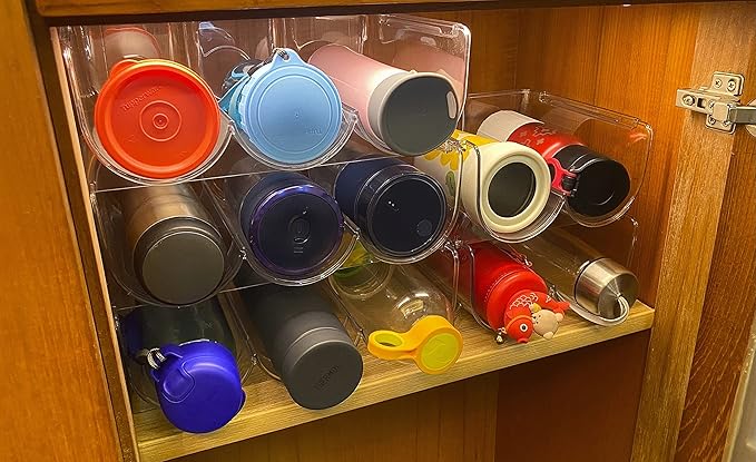 Set of 4 Refrigerator Wine Rack, Cabinet Water Bottles Storage Organizer, Stackable Wine Rack for Kitchen Countertop Save Space, 1-Bottle 4 Packs