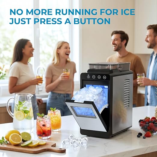 Electactic Countertop Ice Maker with 2L Dual Water Tank, 8 Bullet Ice Fast in 6 Mins, 26 lbs/Day, 2 Ice Sizes, Self-Cleaning Mode,Compact Portable Ice Machine for Home and RV, Stainless Steel