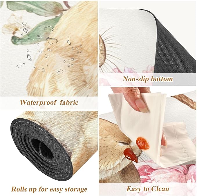 2 in 1 Table Runner Trivet for Hot Pots and Pans Heat Resistant Non Slip Waterproof 39 x 12 Inch Decorative Table Protector for Kitchen Countertop Easter Bunny Eggs Flowers
