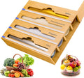 Bamboo Aluminum Foil Organizer & Plastic Wrap Dispenser with Cutter - 4 in 1 Parchment, Wax Paper & Saran Wrap Holder - Tin Foil Food Wrap Organizer for Kitchen Drawer, Countertop & Pantry - 11" Rolls
