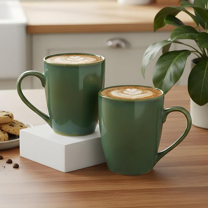 Servo Best Green Coffee Mugs 12 oz, Set of 6 Green Radiant Ceramic Mugs - Lead & Toxic Free, Dishwasher & Microwave Safe, Perfect for Home & Office Use