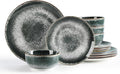 Sweejar Dinnerware Sets Service for 4,12 pcs Porcelain Plates and Bowls for Kitchen, Housewaring Gift,Chip and Scratch Resistant Dish Set,Handmade Dishwasher and Microwave Safe Plate Set,Dark Green