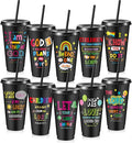Uiifan 10 Pcs VBS Christian Cups Bulk for Kids, Religious Plastic Tumblers with Bible Verses, Sunday School and Church Gifts, Reusable Cups with Lids and Straws (Black)