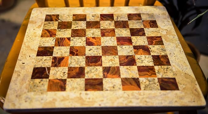 RADICALn 15 Inches Handmade Marble Coral and Red Chess Board | Natural Marble Veining, Luxury Decor, Elegant Gift, Home Decor, Chess Board for adults