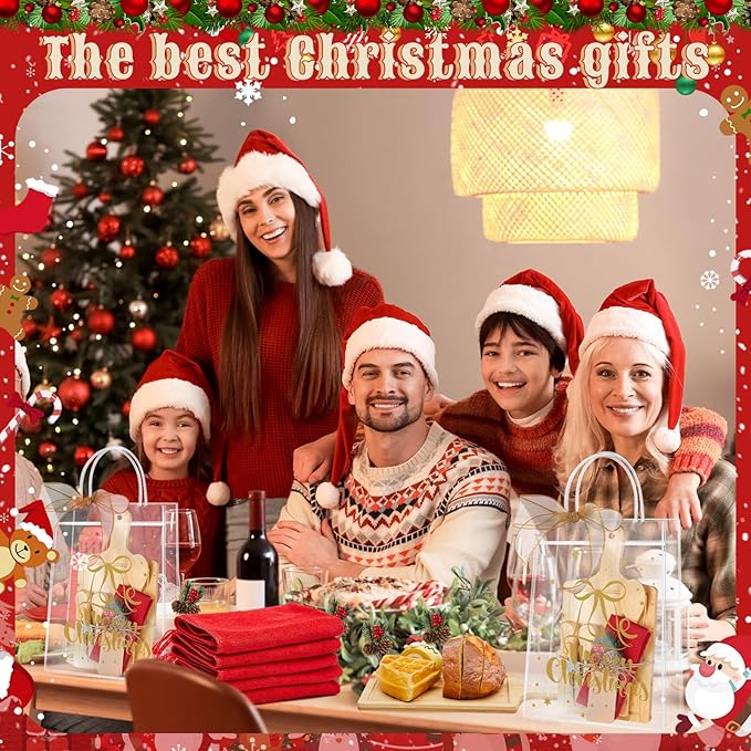 Acellegic 6 Sets Christmas Cheese Cutting Board Gift Set, Bamboo Charcuterie Board with Fork Spoon Knives Towels Bags Tags Ribbon Christmas Kitchen Gifts for Bridal Baby Shower Housewarming Party