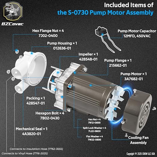 S-0730 Water Pump for Hoshizaki, S730 Ice Machine Motor Assembly, 14-Inch Cable and Plug, #M91X60S201