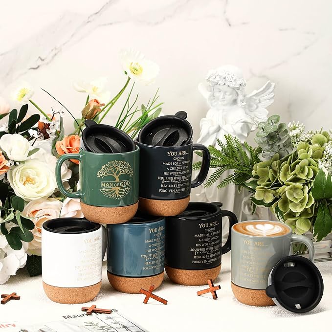 Didaey 12 Pcs Man of God Gifts for Men Christian Mugs Bulk with Cork Bottom 15 oz Bible Verses Cup Ceramic Religious Coffee Mug Thank You Gift for Father Dad Grandpa Church Christmas (Multicolored)