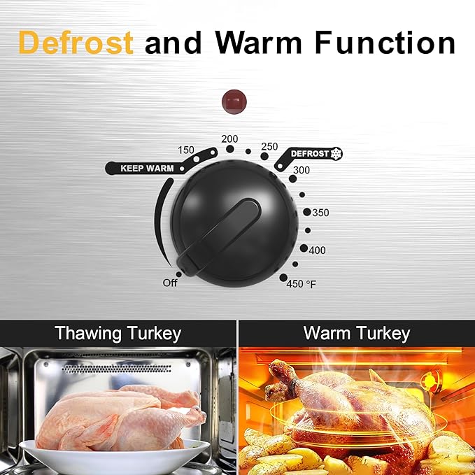 28 Quart Electric Roaster Oven with Visible & Self-Basting Lid, Large Turkey Roaster with Defrost Warm Function, Adjustable Temperature, Removable Pan Rack, Stainless Steel, Silver