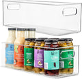 primebox Plastic Food Storage 2 Pack Clear Container Bin with Handles for Organizing Kitchen, Pantry, Refrigerator, Freezer, Pantry, Cabinet, Closet, Bathroom. 16”x6”x5”