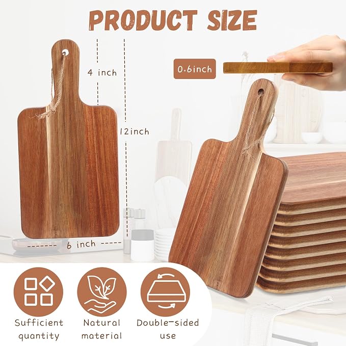 Geetery 16 Pcs Acacia Wood Cutting Board with Handles Bulk, Wooden Charcuterie Boards Serving Chopping Boards for Kitchen, Pizza, Bread, Vegetables, Laser Engraving, Housewarming Gifts(12 x 6 Inch)