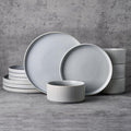 Famiware Star 12-Piece Stoneware Dinnerware Sets, Service for 4 - Handcrafted Reactive Glaze Plates and Bowls, Modern Rustic Dishes, Chip & Scratch Resistant, Microwave & Dishwasher Safe, Matte Gray