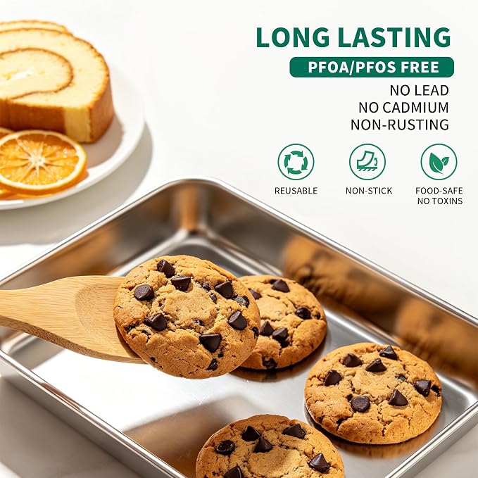 Baking Sheet Set Of 2,Stainless Steel Cookie Sheet For Baking,Sheet Pans For Baking,Baking Sheets Non Stick,Cookie Baking Pans Sheets,Baking Tray,Durable And Easy Clean (Set of 2-16”)