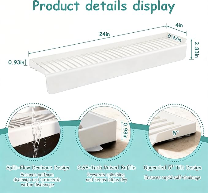 Silicone Sink Edge Protector Splash Guard, 24x4 Inch with Suction Cups & 5°Tilt, Cuttable for Kitchen Bathroom Countertops, Granite Quartz Surfaces (Transparency)