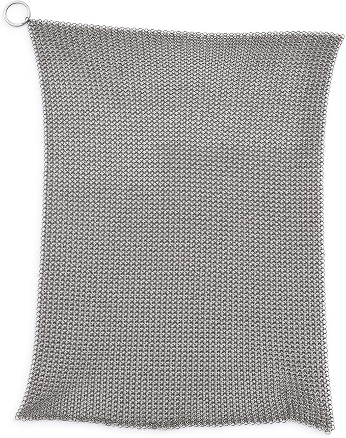 Barebones Fine Stainless Steel Cleaning Mesh Scrubber - Cast Iron Cleaner - Grill Accessories, Scrub Brush, Cast Iron Brush, Chainmail Skillet Cleaner