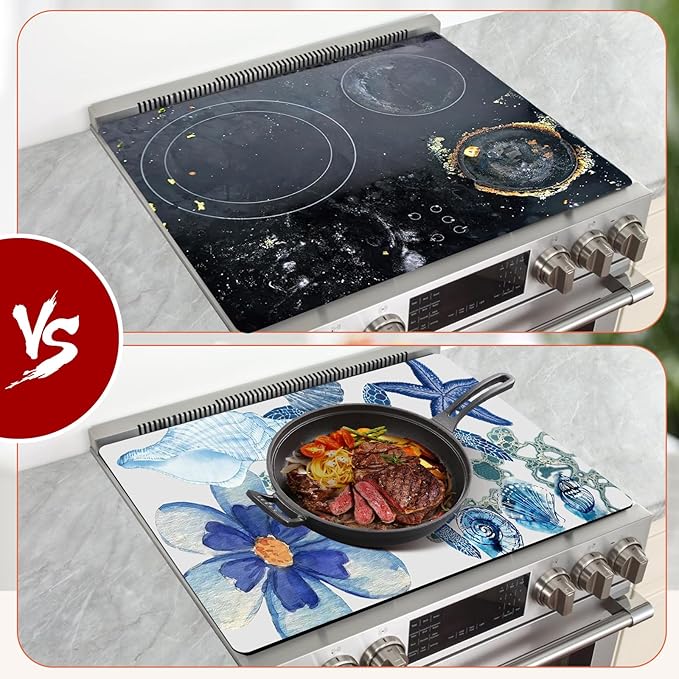 Decorative Electric Stove Top Covers, Heat Resistant Silicone Stove Cover Mat, Stove Top Protectors for Electric Flat Glass Stoves, Adds Extra Counter Space for Small Kitchens and Apartments
