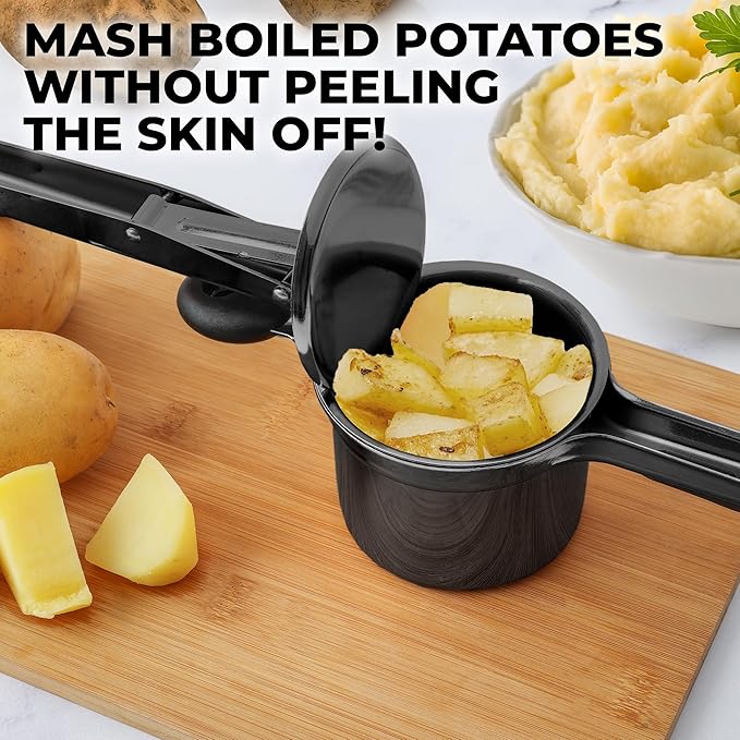 Zulay Kitchen Premium Large 15oz Potato Ricer, Heavy Duty Professional Stainless Steel Potato Masher and Ricer Kitchen Tool, Press and Mash Kitchen Gadget - Metallic Black
