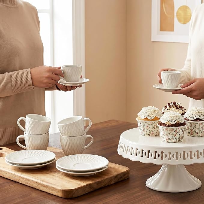 3-Ounce Espresso Cups Set of 6, Mini Coffee Cups with Saucers, Ceramic Demitasse Mugs Cappuccino Cup, Suit for Espresso Machine & Coffee Maker, Microwave Dishwasher Safe, Gift for Housewarming Wedding