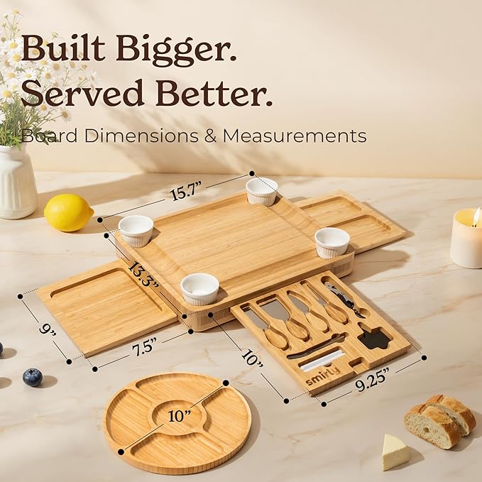 SMIRLY Charcuterie Boards Set - Large Bamboo Cheese Board Set - House Warming Gifts New Home, Wedding Gift for Couple, Bridal Shower Gift, Birthday Gifts for Women