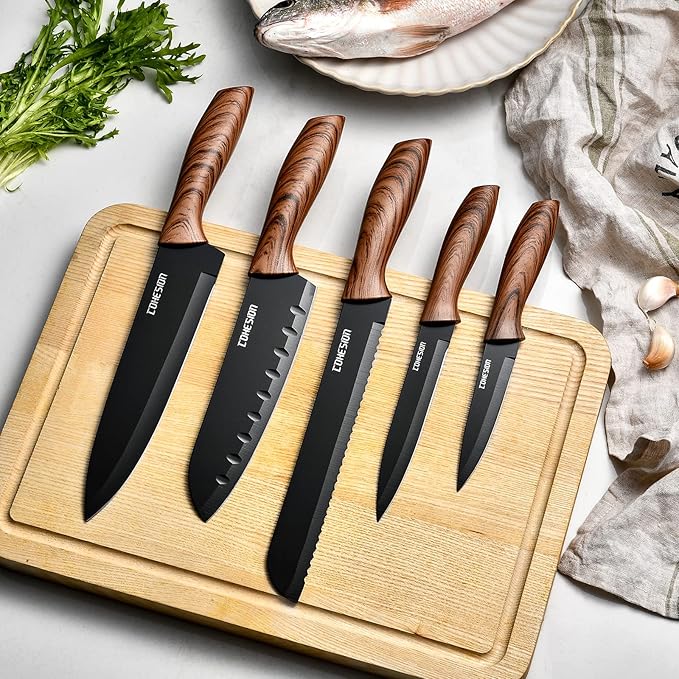 Cohesion 5 PCS Kitchen Knife Set with Magnetic Knife Holder for Wall, Ultra Sharp Chef Boxed Knife Set With Sheathes for Multipurpose Cooking with Ergonomic Handle