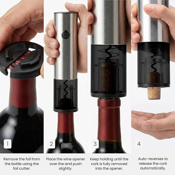 Electric Wine Opener Gift Set — Rechargeable All-in-One Wine Accessories Kit with Automatic Bottle Opener, Foil Cutter, Vacuum Stopper, Aerator & Dispenser — Best Wine Lover Gifts for Women & Men