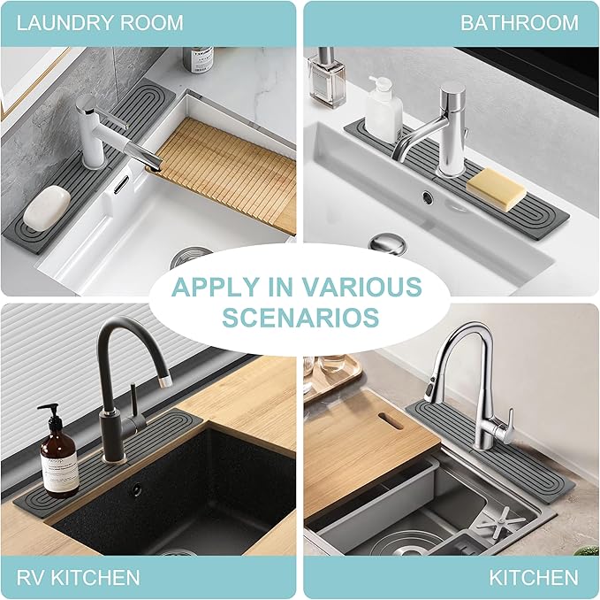 Faucet Mat for Kitchen Sink, Diatomite Fast Drying Stone Sink Tray, Super Absorbent, Prevents Moisture Buildup - Faucet Splash Guard for Bathroom Counter, Kitchen [Dark Grey, 23.6" x 3.9"]