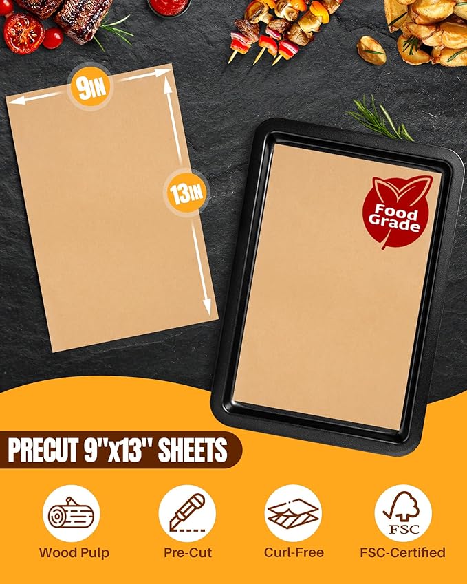 280 Parchment Paper Sheets 9x13"| Precut Unbleached Baking Paper for Oven, Air Fryer, and Cookie Sheet | Non-Stick, Greaseproof, Food Grade, Natural Brown, Eco-Friendly, Baking Supplies for Cooking