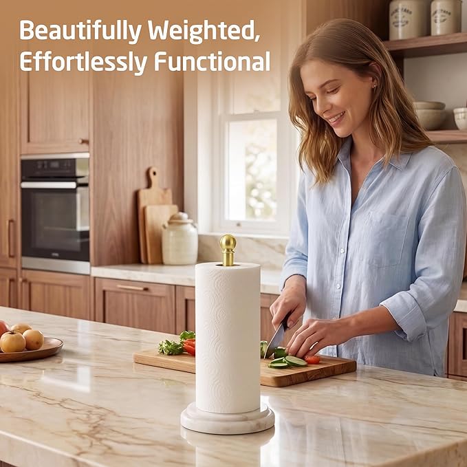 KES Brushed Gold Marble Paper Towel Holder Countertop with 2X Weighted Base, Rustproof 18/8 Stainless Steel Freestanding Paper Towel Roll Holders for Kitchen, Antique Gold, KPH208-BZ
