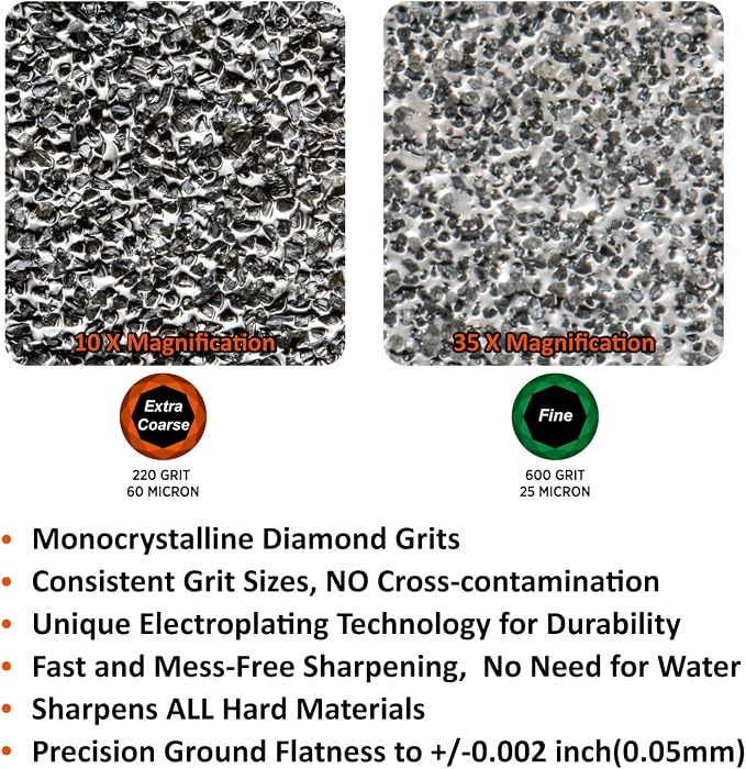 SHARPAL 163N Double-sided Diamond Sharpening Stone, 8 in. x 3 in. | Extra Coarse 220 / Fine 600 Grit, Storage Case with NonSlip Base, Angle Guide, Knife Sharpener