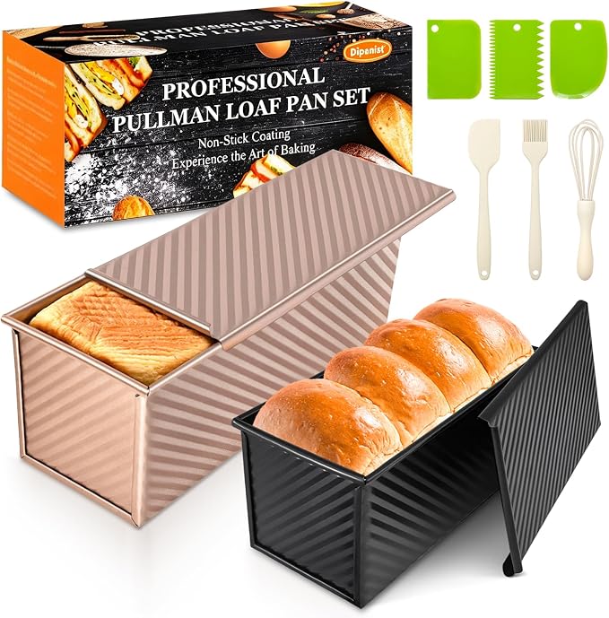 Pullman Loaf Pan with Lid, 2 Pack 2.2 LB & 1 LB Dough Capacity, Non-Stick Carbon Steel Bread Pan for Sandwich Bread and Sourdough Loaves, Square Toast Mold with Baking Tools, Gift-Ready Packaging