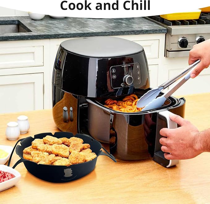 ARIALASQUALITY Air Fryer Accessories Set with Divider 8PCS, Reusable Nonstick Liners, Meal Prep Cooking Set with Cupcake Pan, Burger Rack & Heat Resistant Gloves