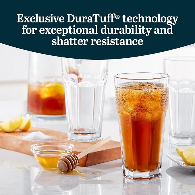 Libbey Gibraltar DuraTuff Drinking Glass Drinking Cup Set, Iconic Heavy Base Bar Glassware hick Drinking Glasses Set of 12, 22-Ounce Iced Tea Glasses