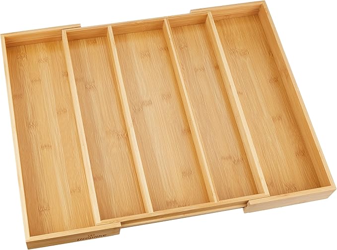 Utoplike Bamboo Expandable Kitchen Drawer Organizer and Acacia Kitchen Drawer Organizer for Large Utensils