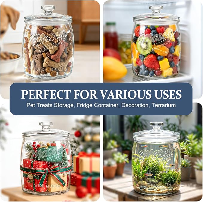 Folinstall Cookie Jar, 1/2 Gallon Glass Storage Containers with Airtight Lids, Wide Mouth Food Jars & Canisters for Kitchen, Pantry, Apothecary, Flour, Sugar, Sourdough Starter, Dog Treat, Half Gallon