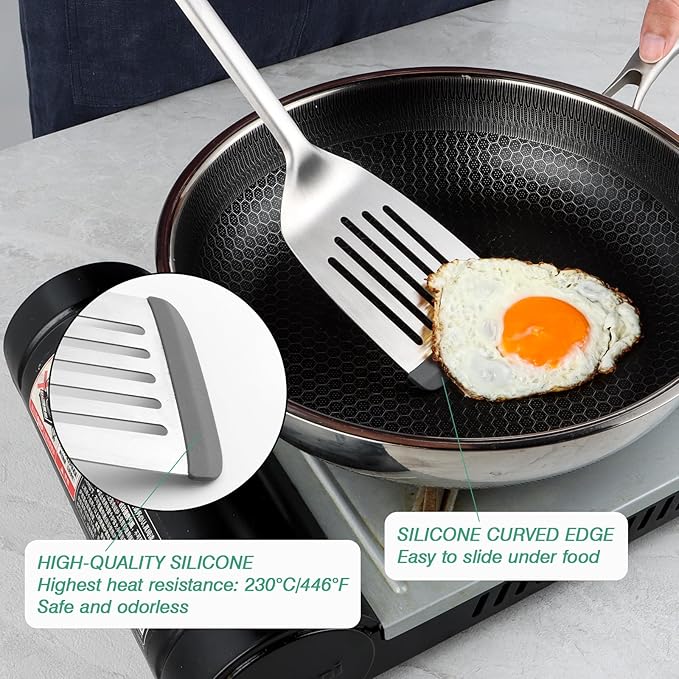 Silicone Slotted Turner Fish Spatulas for Nonstick Cookware, and Silicone Pastry Brush for Baking Barbecue, Comfortable Grip, Dishwasher Safe