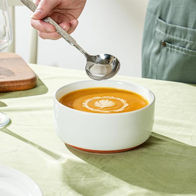 28 OZ Ceramic Cereal Bowls Set, 6 Inch, Set of 4, Elegant White | Handcrafted, Dishwasher & Microwave Safe, Stoneware Deep Soup Bowls for Everyday Use
