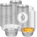 Domensi 100 Pcs 4'' Aluminum Pie Pans with Lids Bulks 5 oz Mini Disposable Pie Tins Round Foil Cup Ramekin Food Containers for Oven Cooking Takeout Storage Meal Prep Creme Brulee Cakes Sauces