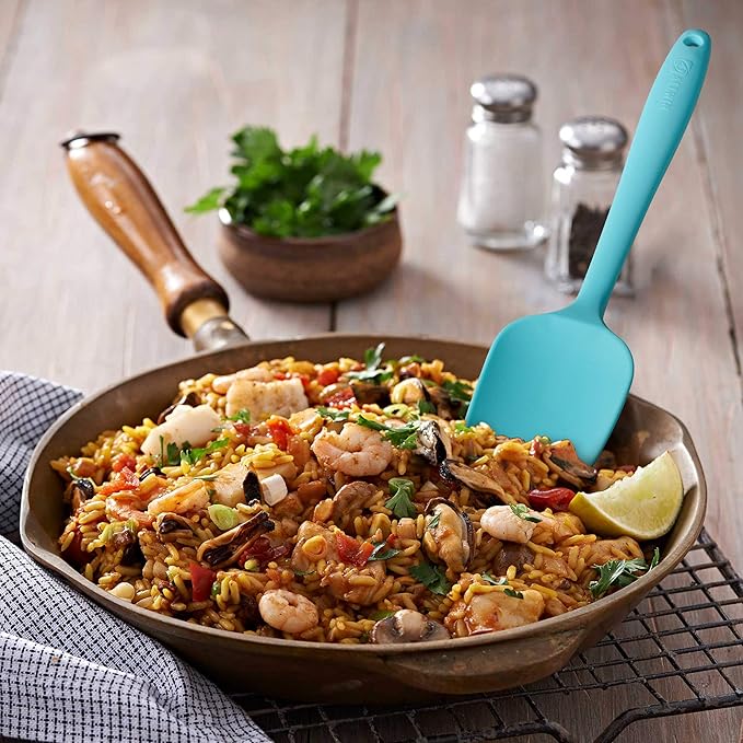Silicone Spatula 3‑Piece Set Heat Resistant 600°F Non‑Stick Rubber Spatulas with Stainless Steel Core ALLWIN HOUSEWARE Large Spatula, Spoonula & Mini Spatula for Cooking & Baking, Light Blue
