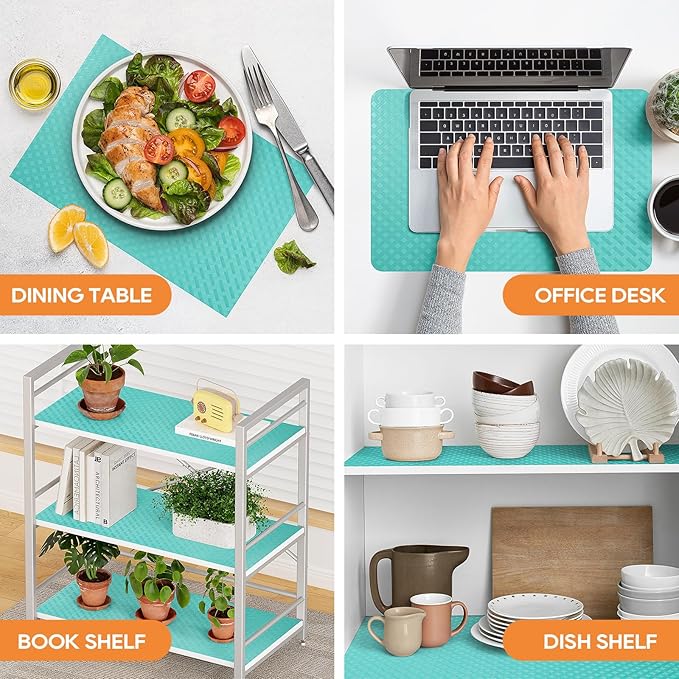 Blue Shelf Liners for Kitchen Cabinets Refrigerator Liners Waterproof & Oil-Proof Kitchen Cupboard Liner Drawer Mats EVA Material Non Adhesive Fridge Liner for Shelves 17.5 x 157.4 Inches