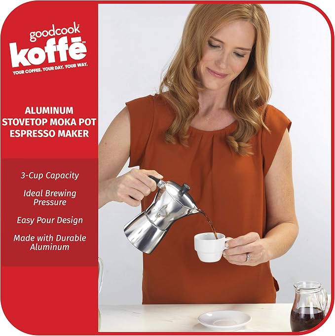 Goodcook Koffe 3-Cup Espresso Maker Aluminum Stovetop Moka Pot Coffeemaker Non-Electric