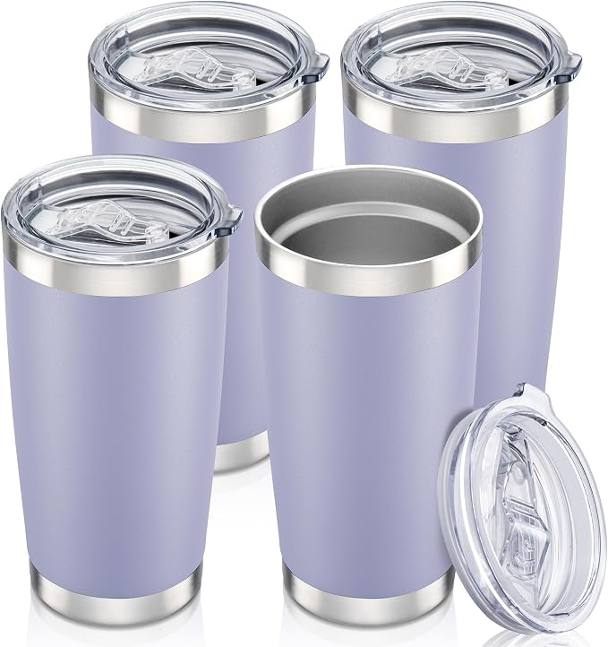 20 oz Tumbler with Lid Stainless Steel Insulated Tumblers Bulk Double Wall Vacuum Cups Powder Coated Travel Mug Keep Drinks Cold and Hot, Cosmic Lilac, 4 Pack