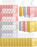 Eccliy Reusable Gift Bags Set Glossy Grocery Gift Tote Bag with Handle for Wedding, Bridal Shower, 4th of July, Summer Event(10 x 8 x 4.7 Inch,Rose Gold, Gold, Silver,80 Pcs)