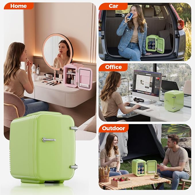 Mini Fridge for Bedroom - 4 Liter/6 Can Mini Makeup Fridge, 110V AC/ 12V DC Portable Thermoelectric Cooler&Warmer for Skincare, Drink, Cosmetic, Medicine, Small fridge for Bedroom, Office, Dorm, Car