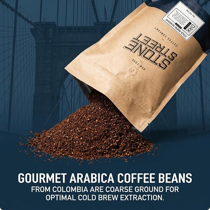 Stone Street Cold Brew Coffee, Low Acid, 100% Arabica, Gourmet Coffee - Strong & Smooth Blend, Coarse Ground, Dark Roast, Colombian Single Origin, 2 LB