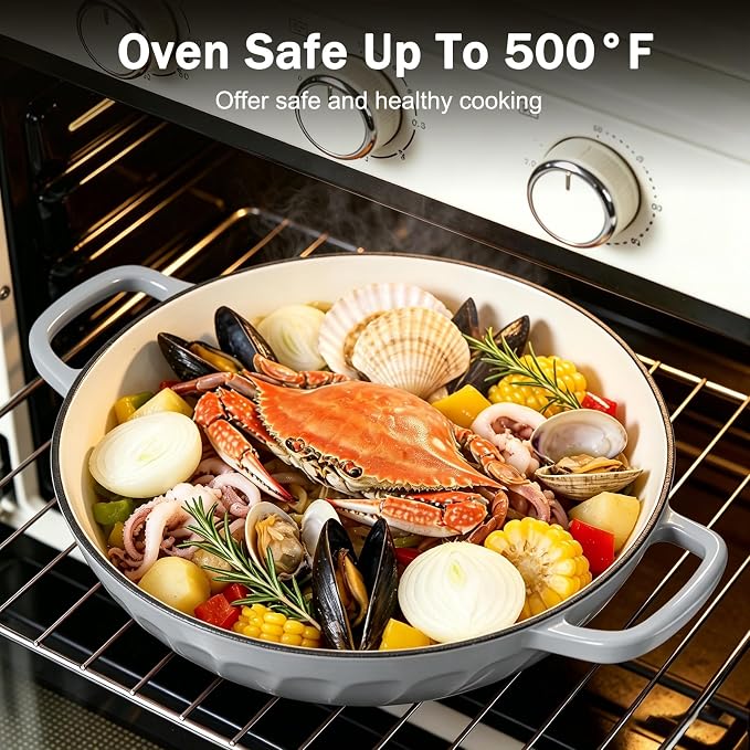 Enameled Cast Iron Dutch Oven, 3.8 Quart Dutch Oven Pot with Lid, Shallow Cast Iron Braiser with Handles, Oven Safe up to 500°F (Gray)