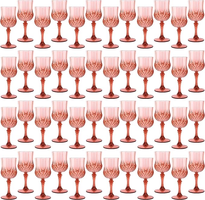 Plastic Wine Glasses, Plastic Goblets Vintage Style Cordial Unbreakable Drinking Glasses, Reusable Drinkware for Wedding Reception, Grand Event Party Supplies (48, Rose Gold)