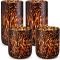 Honeydak Set of 4 Set of 4 Tortoise Leopard Print Brown Rocks Glasses Stylish Stemless Cocktail Cups Glass Glassware Tumbler Ideal for Gin, Tequila, Vodka, Soft Drinks (Whiskey Cup,10oz,16oz)